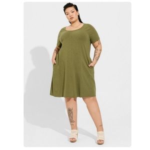 Torrid Mini Supersoft Raglan Swing Dress olive green